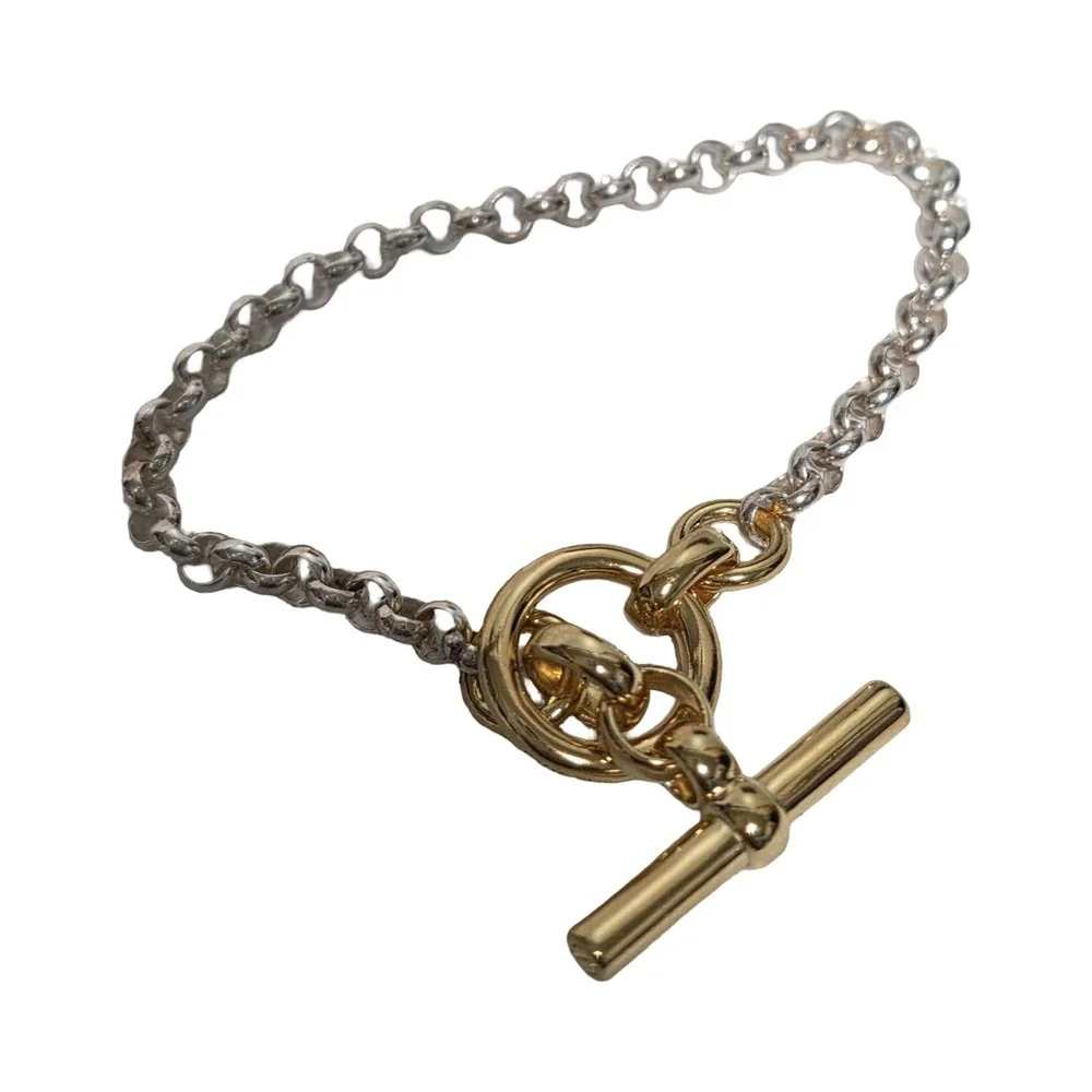 Tilly Sveaas Mixed Metal Sterling Silver Gold Plated T-Bar Toggle Bracelet 7in